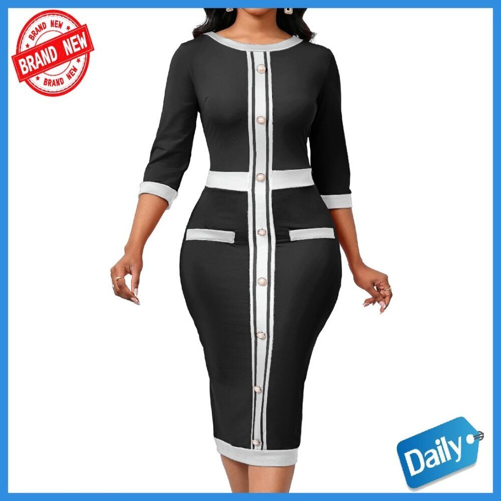 Bodycon Pencil Dress Work Professional Knee Length Button Down